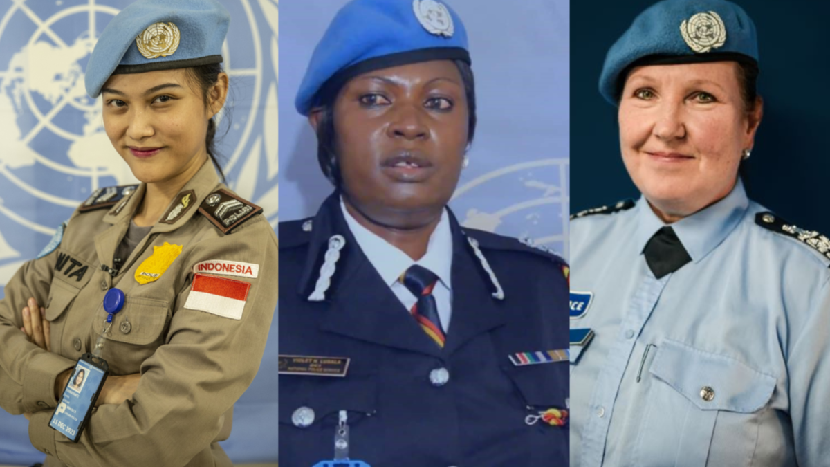 From left to right: First Sergeant Renita Rismayanti, Police Commissioner Violet Lusala and Commissioner Satu Koivu.