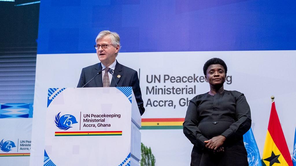 UN Under-Secretary-General for Peace Operations Jean-Pierre Lacroix delivers his closing remarks to welcome delegates at the 2023 Ghana UN Peacekeeping Ministerial.