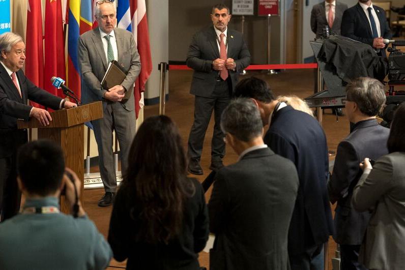 Secretary-General António Guterres speaks to the press on the continuation of the US-Israel-Iran conflict and its impact on the Middle East.
