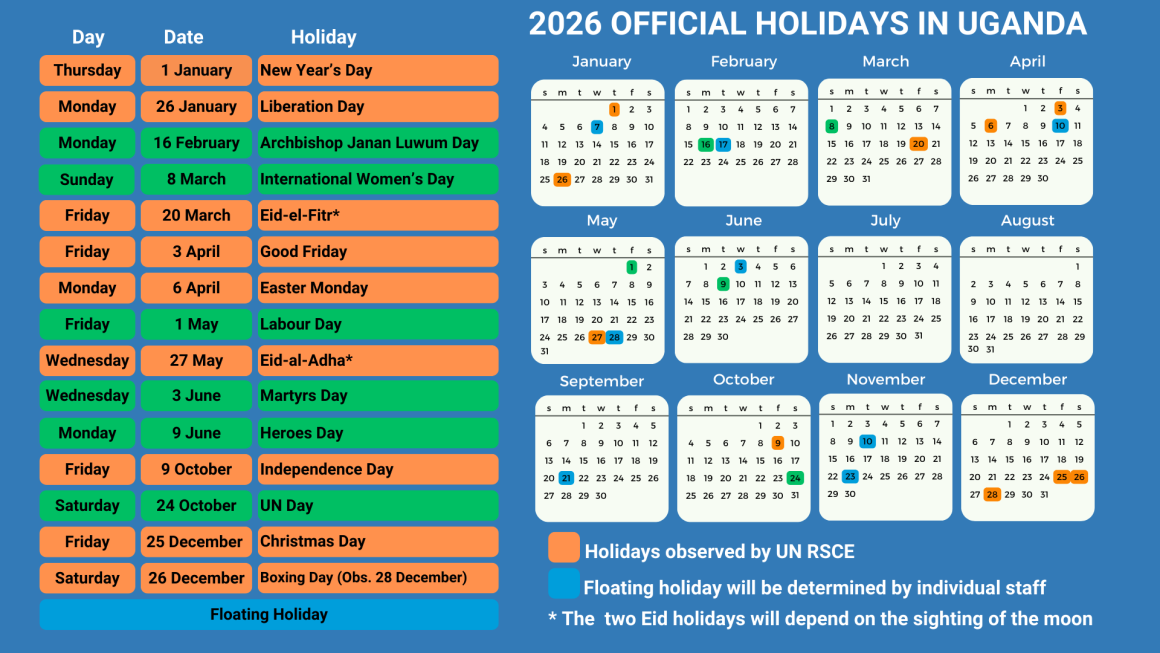 Calendar showing UN holidays for 2026