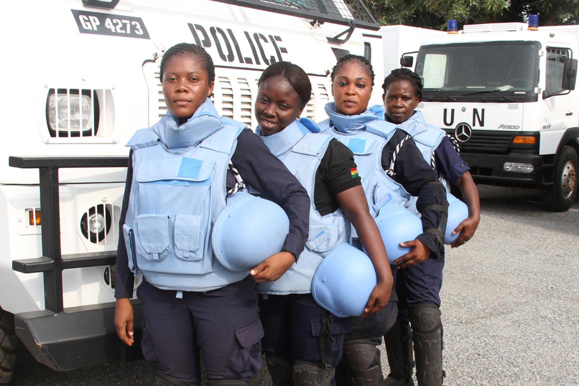 Female formed police unit personnel during a pre-deployment visit in Ghana in February 2017.